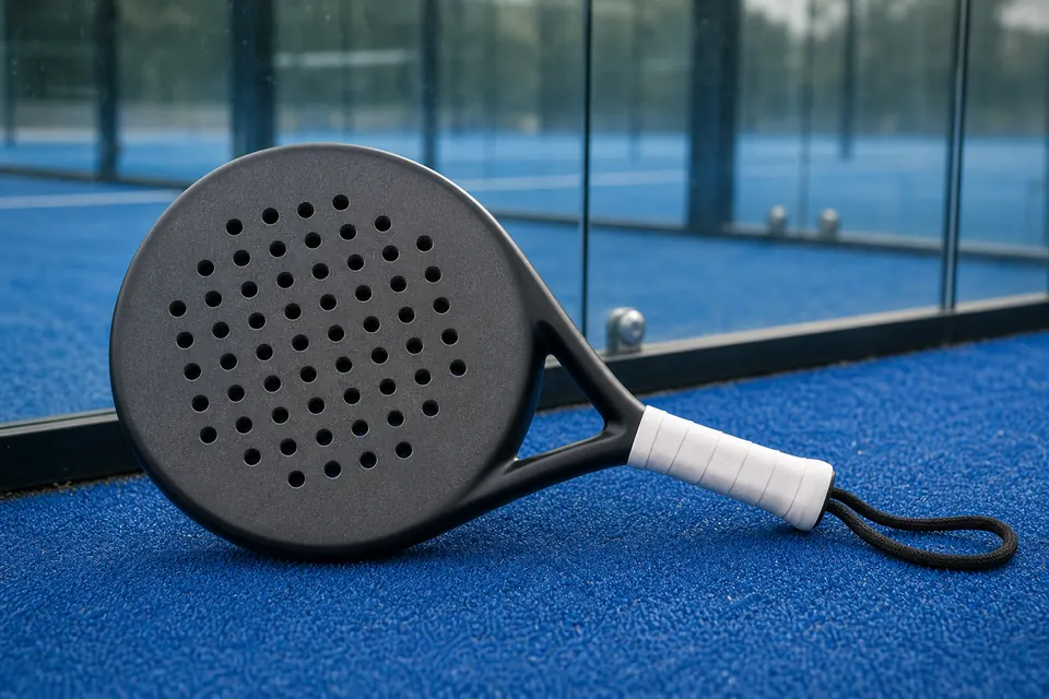 Pala de pádel de iniciación con forma redonda para jugadores principiantes.
