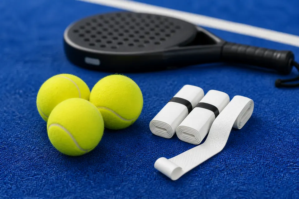 Pelotas de pádel y overgrips para un kit básico de iniciación